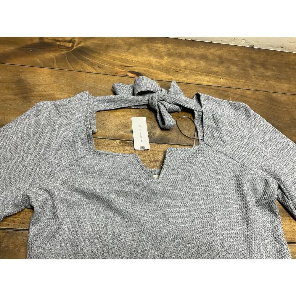 Pilcro Gray Waffle Knit Long Sleeve Notch Neck Top M Casual Minimal NWT - Picture 5 of 10